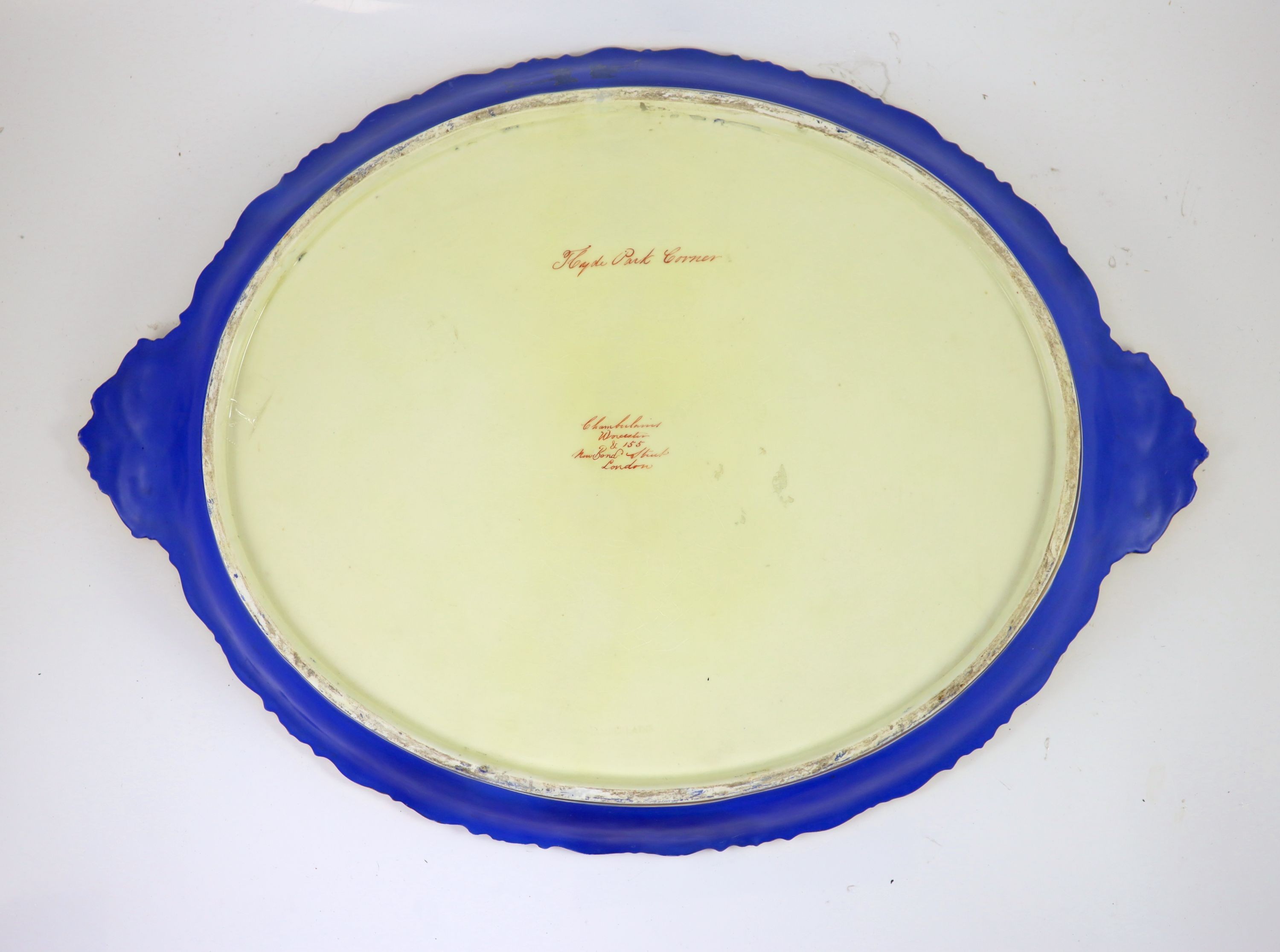 A large Chamberlains Worcester porcelain tray, c.1835, 58cm, restored
